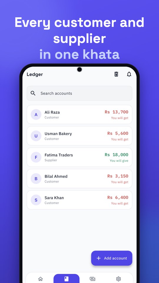 Munshi ledger list: every customer and supplier in one khata
