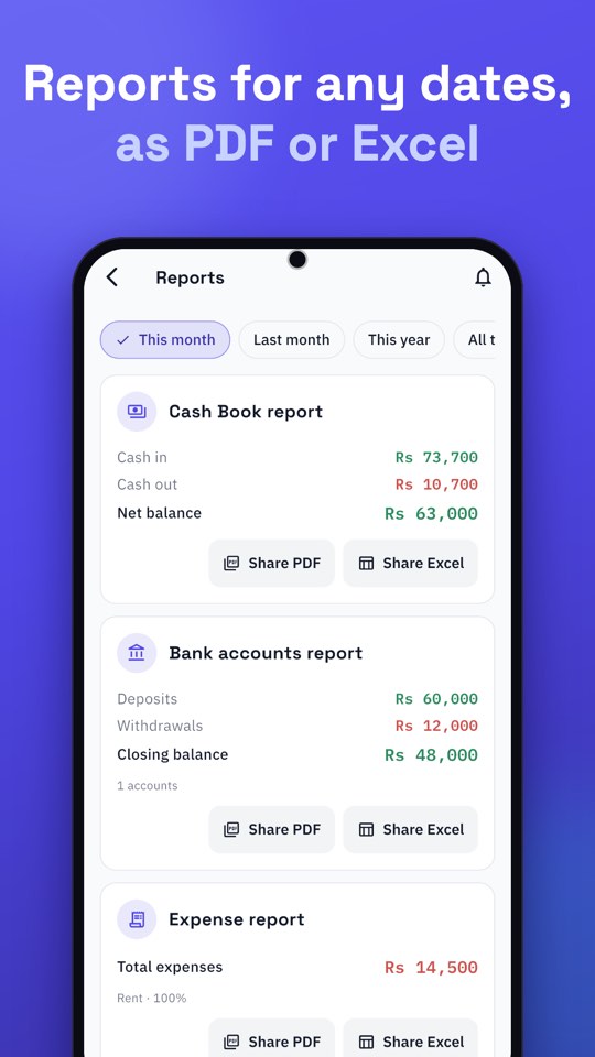 Munshi reports for any dates, as PDF or Excel